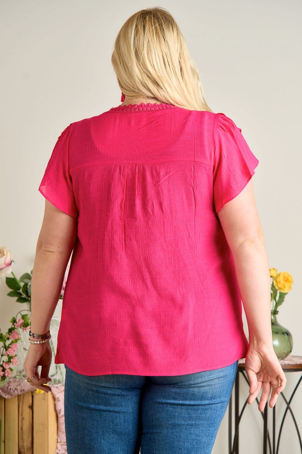 PLUS - Pink flutter sleeve blouse