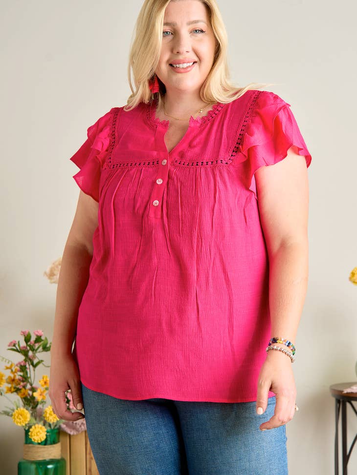 PLUS - Pink flutter sleeve blouse