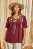 Wine embroidered top