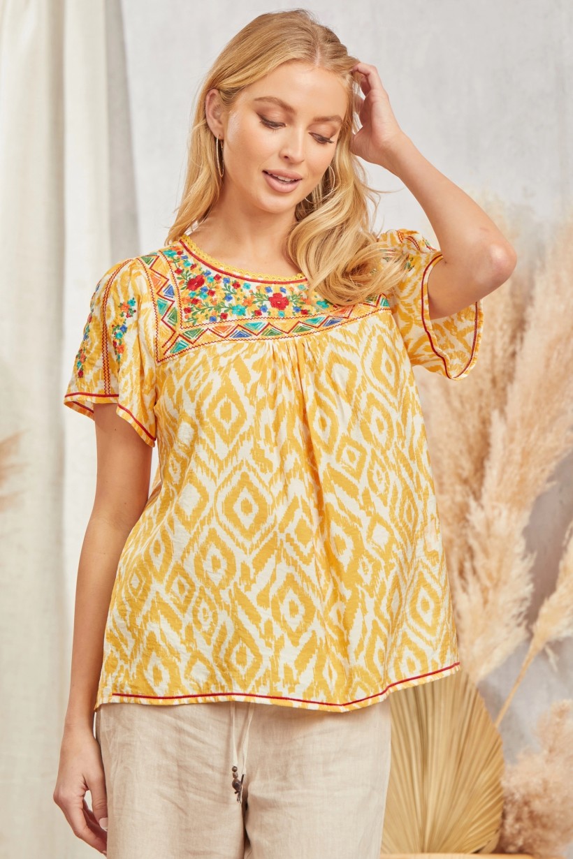 Yellow Aztec print top
