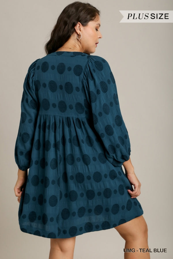 PLUS- Teal Puffy Sleeve Dress