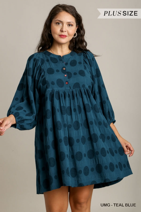 PLUS- Teal Puffy Sleeve Dress