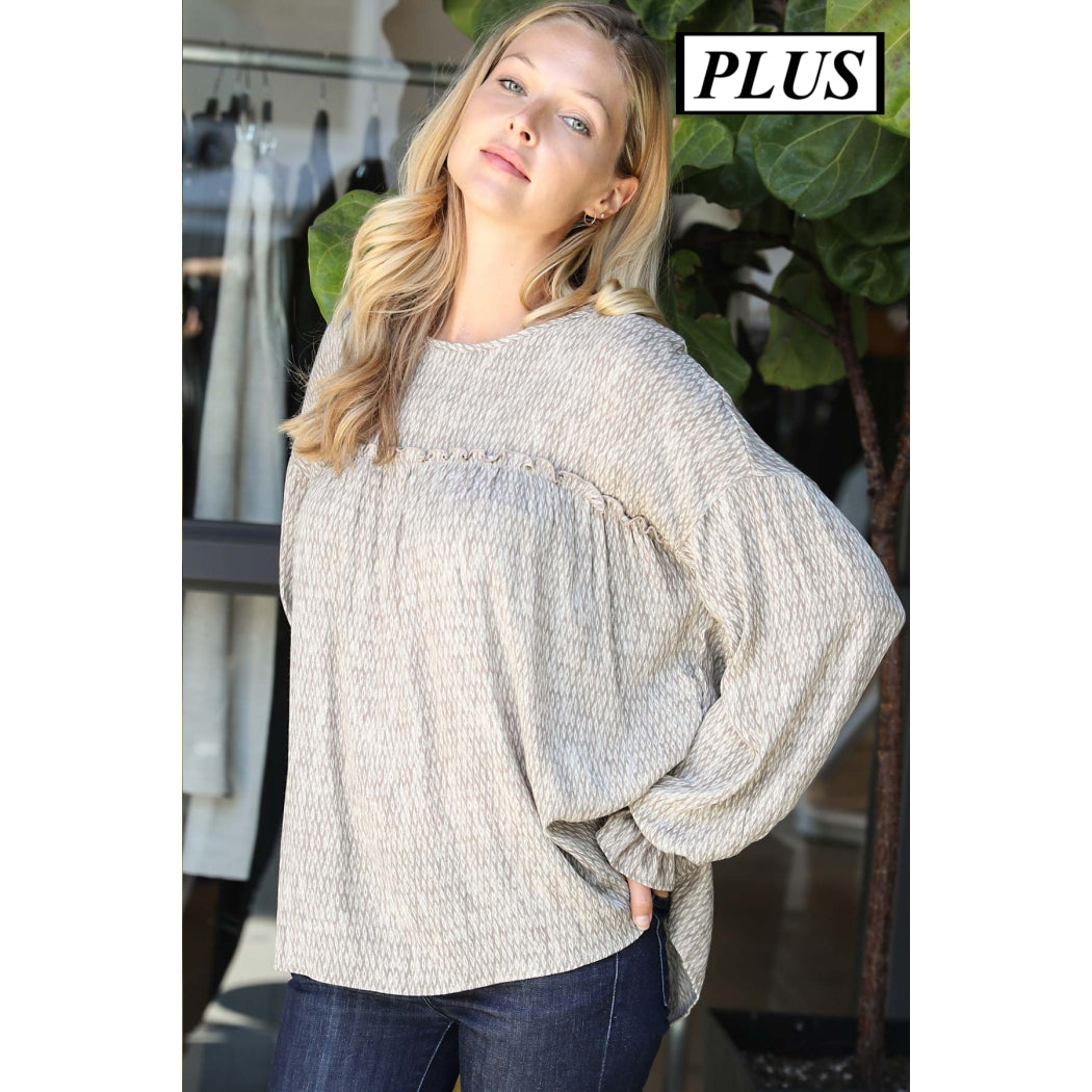 Plus Printed Woven Flounce Top