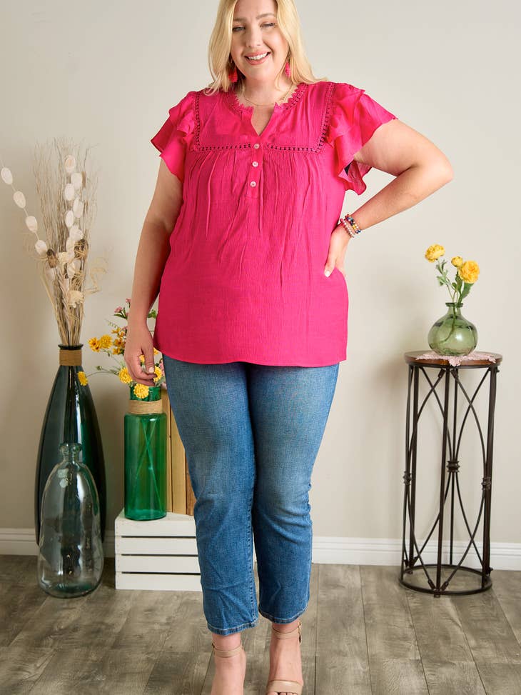 PLUS - Pink flutter sleeve blouse