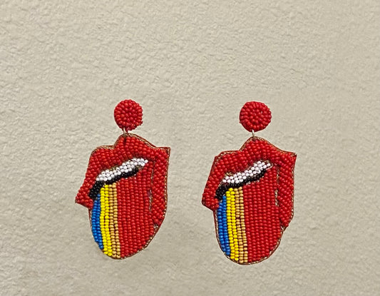 Lips and multi colored tongue earrings