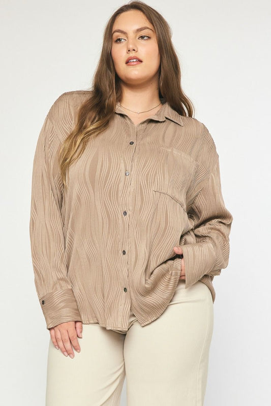 PLUS- Textured long sleeve blouse