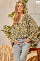 PLUS-Long sleeve floral top