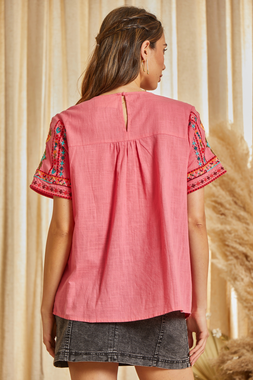 PLUS-Pink Embroidered Top