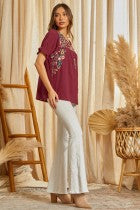 Wine embroidered top