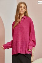 PLUS- Hot Pink long sleeve blouse
