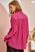 PLUS- Hot Pink long sleeve blouse